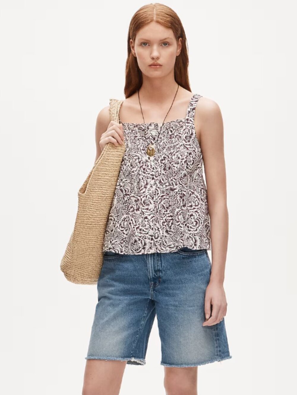 J.Crew Smocked crinkle tank top in Liberty floral fabric